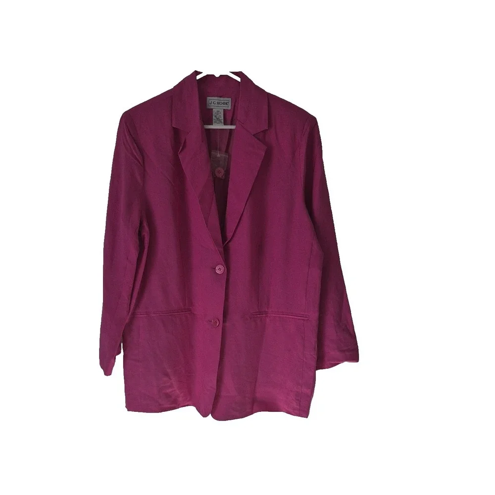 J.‎ G. Hook Suit Jacket Womens 14W Pink Linen Blend Blazer Preppy Vtg NWOT
